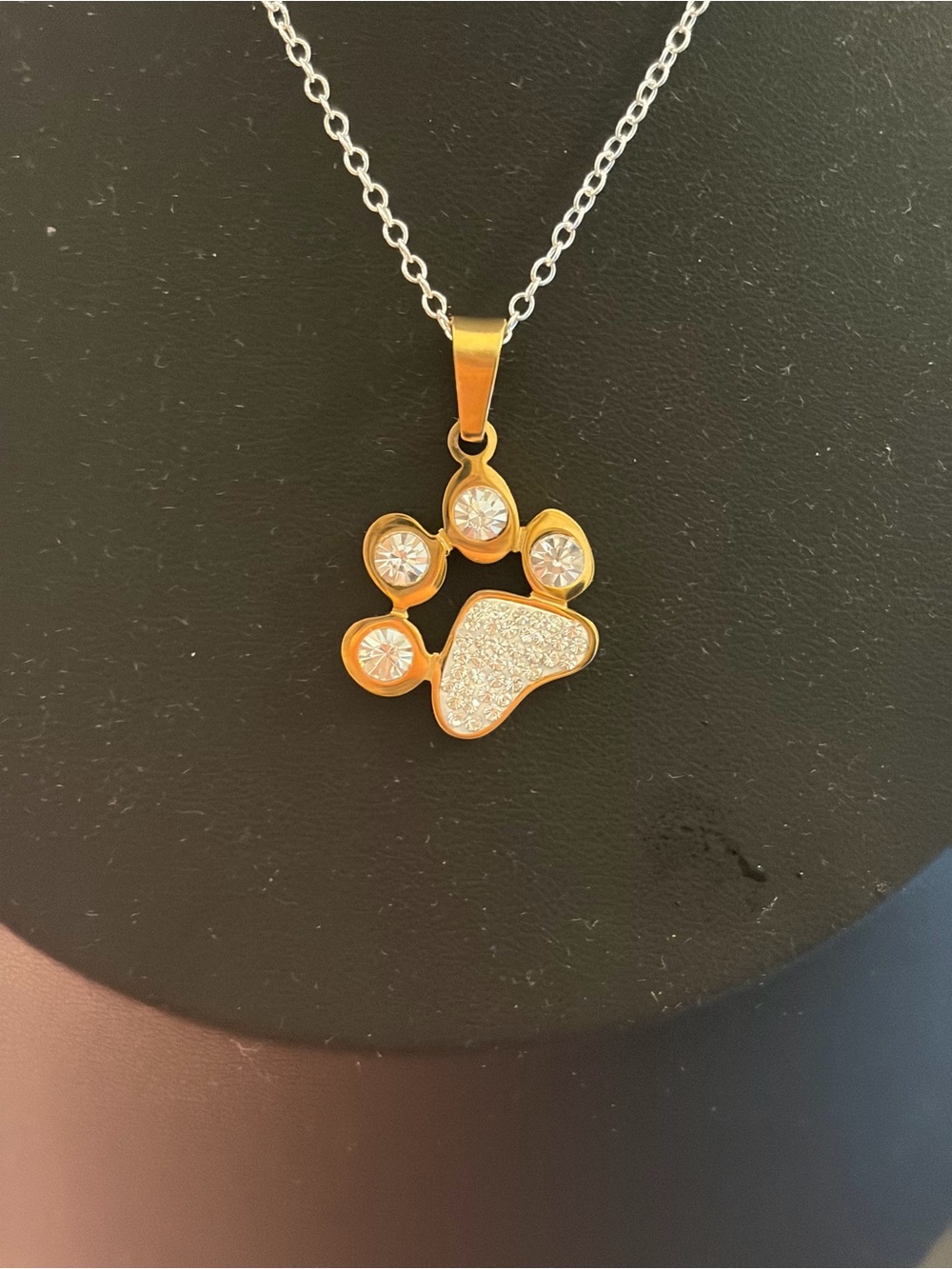 Gold Paw Print Pendant Necklace with Crystal Accents - Women's Jewelry